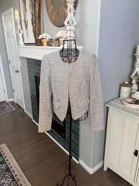LOFT Navy and White Striped Cropped Blazer